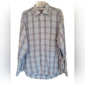 Vineyard Vines Shirt Murray Blue Yellow White Plaid Print Long Sleeve Si…